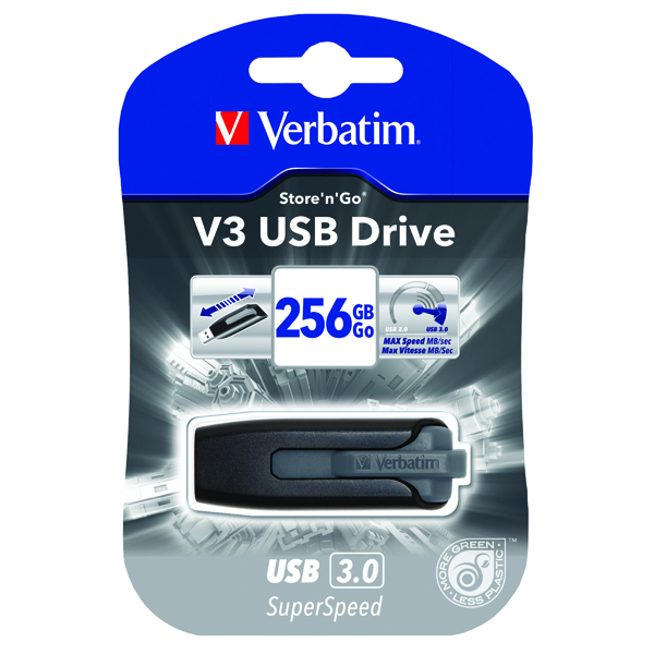 Verbatim Store n Go V3 USB 3.0 Flash Drive 256GB Black 49168