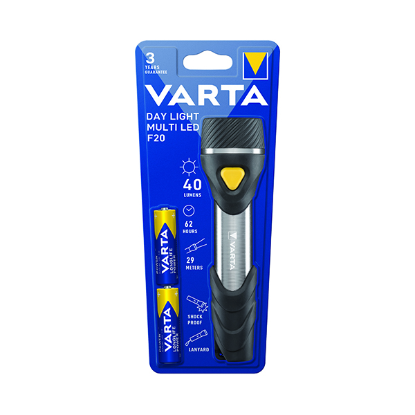 Varta Day Light Multi LED F20 Torch with 9 LEDS 62 Hours Run Time Black/Grey 16632101421